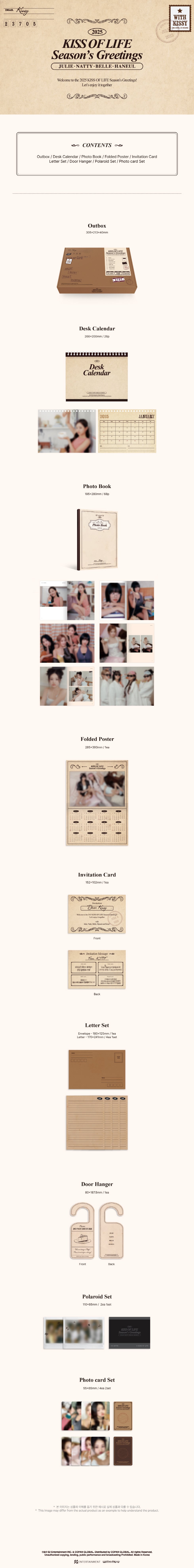 [구성]
Outbox 305*213*40mm
Desk Calendar 266*200mm 26p
Photo Book 195*280mm, 68p
Photo card Set 55*85mm, 4ea 2set
Invitation...